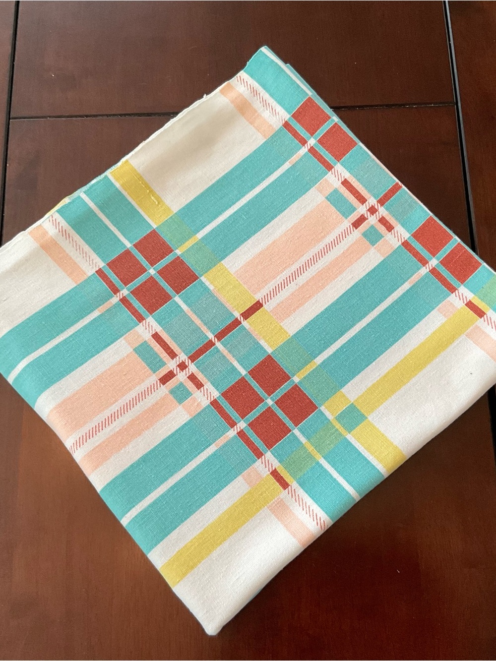 Colorful Plaid Tablecloth - Turquoise, Coral, Yellow